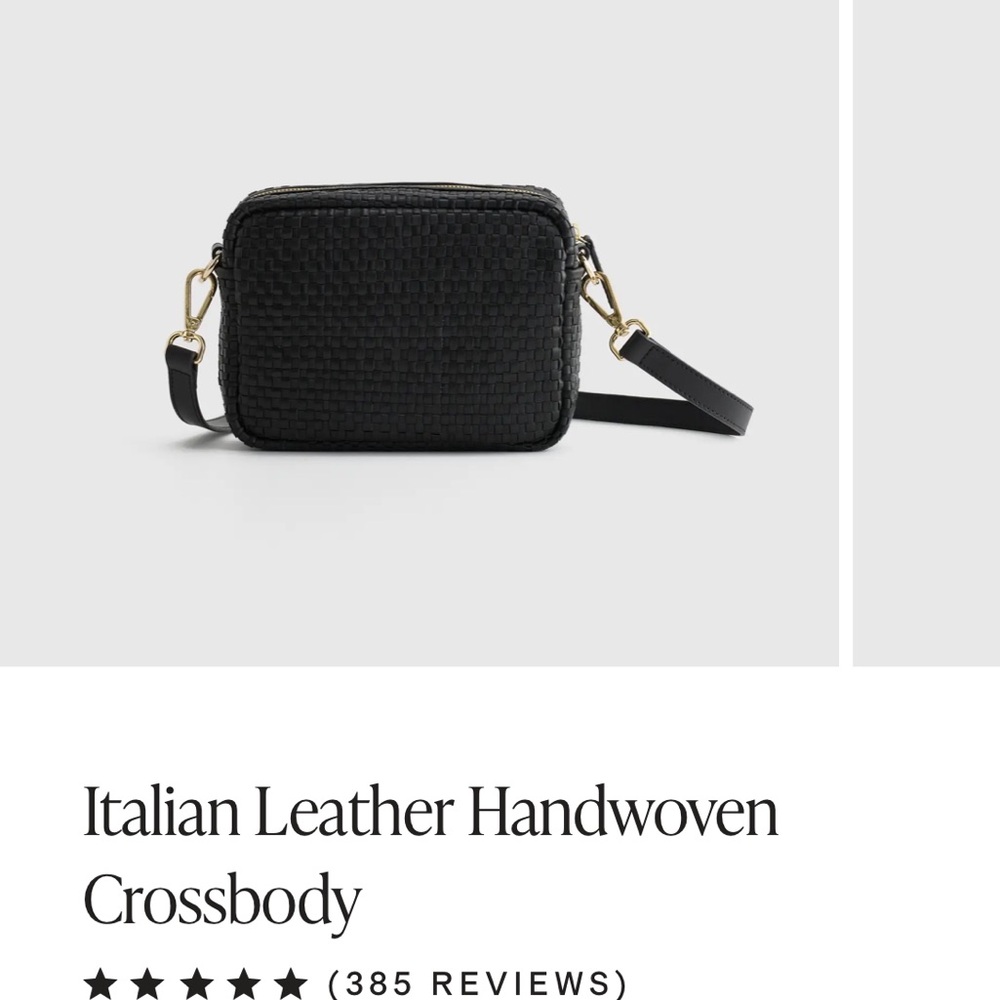 QUINCE Italian leather woven crossbody purse black